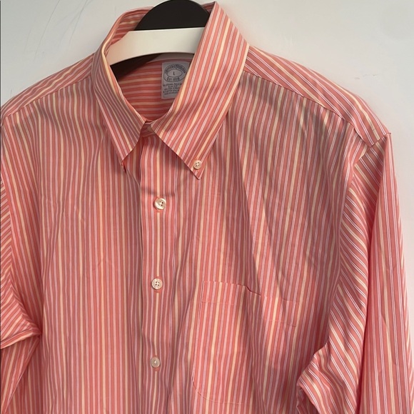 Brooks Brothers Orange Dress Non-Iron Stretch Shirt Slim Fit Large - Picture 3 of 13